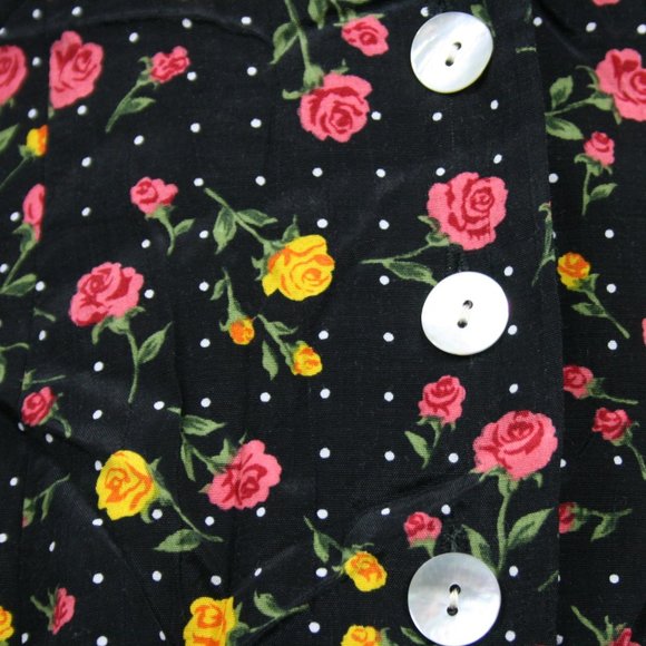 Vintage 50’s DJI Black Rayon Floral Midi Dress w/ Drawstring Belt SZ 10 EUC - Picture 3 of 8